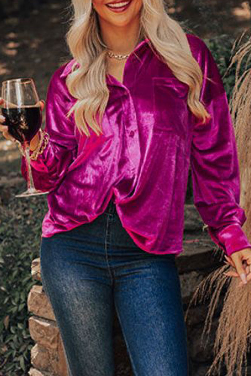 Kaynafashions - Street Pocket Solid Color Turndown Collar Tops(3 Colors)