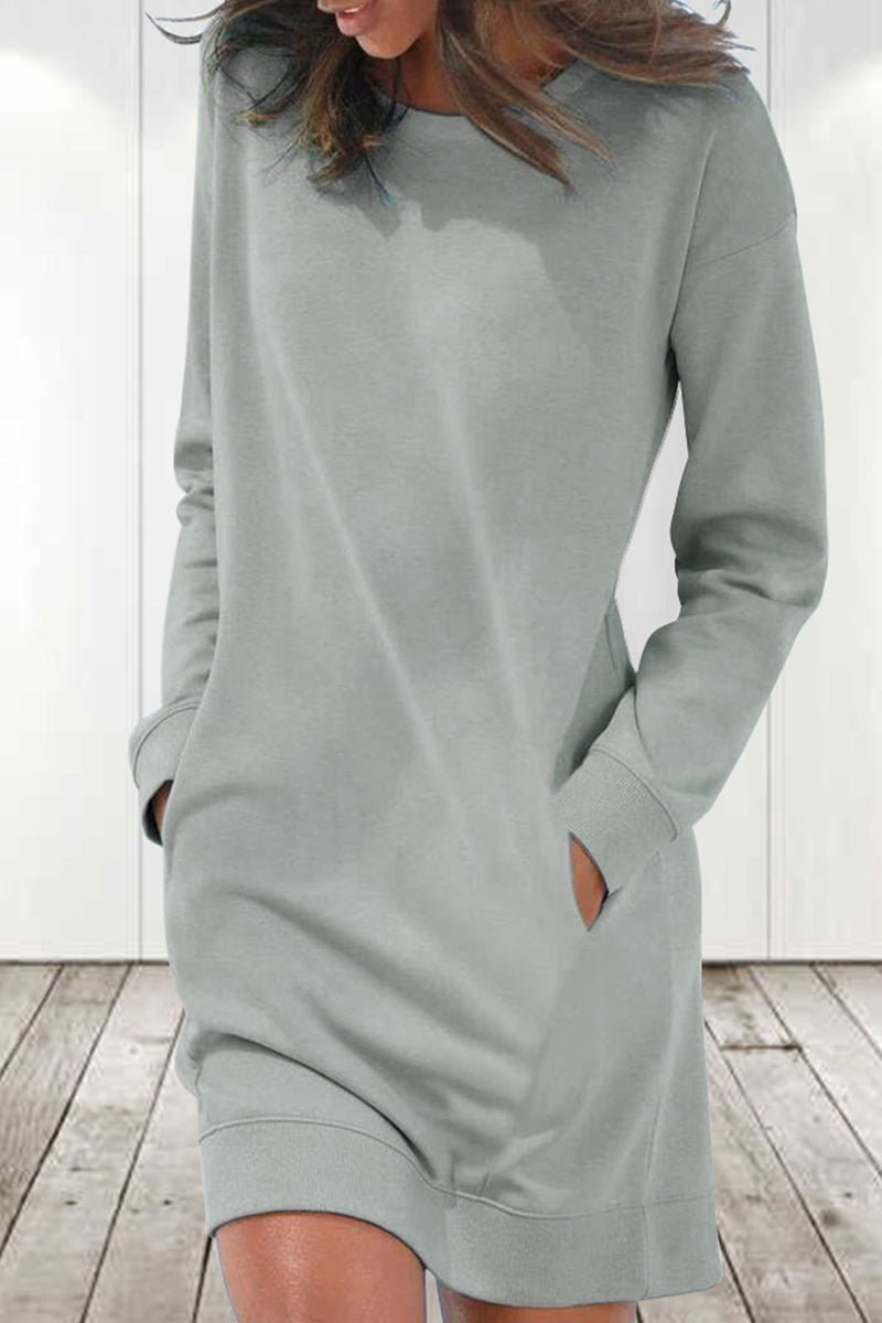 Kaynafashions - Casual Solid Solid Color O Neck Long Sleeve Dresses
