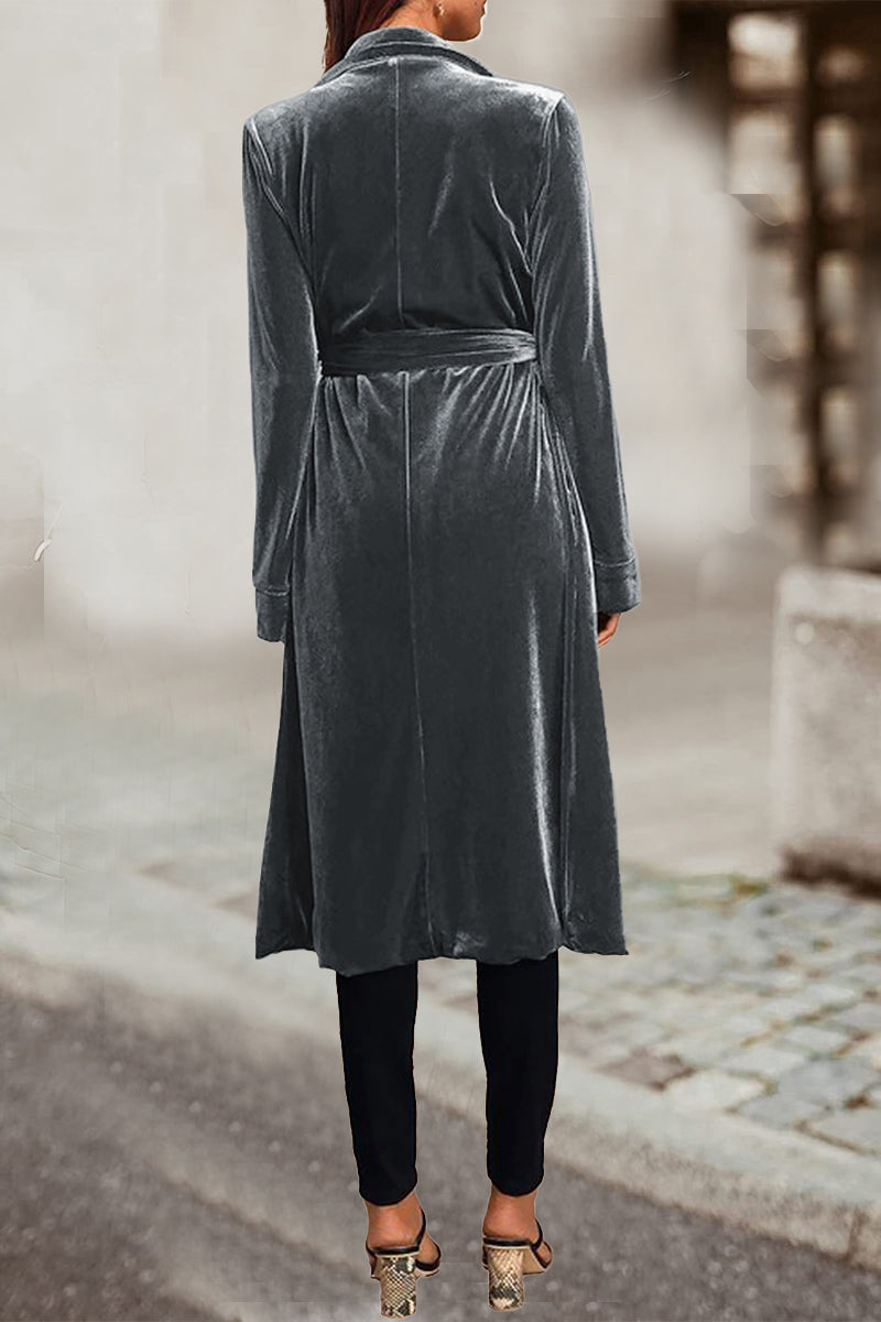 Kaynafashions - British Style Elegant Solid Pocket Turn-back Collar Outerwear