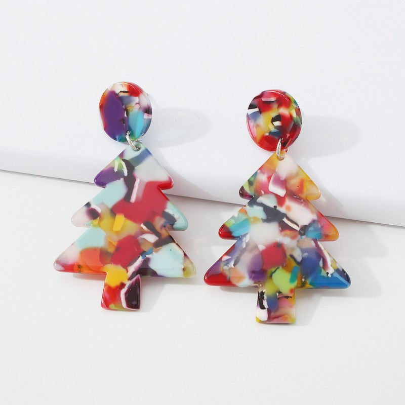 Kaynafashions - Casual Geometric Christmas Tree Patchwork Earrings