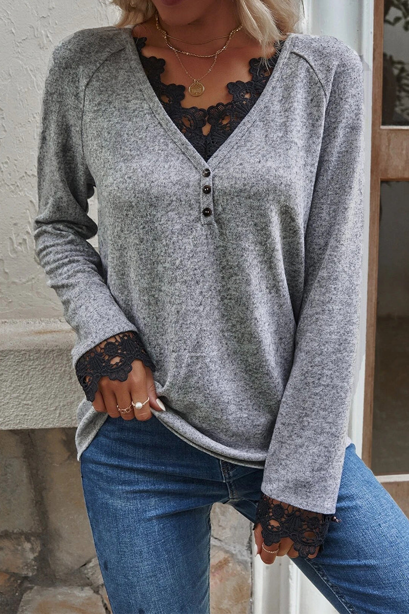 Kaynafashions - Fashion Casual Solid Pullovers V Neck Tops