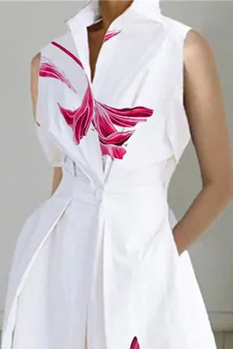 Kaynafashions - Elegant Floral Pocket Mandarin Collar A Line Dresses