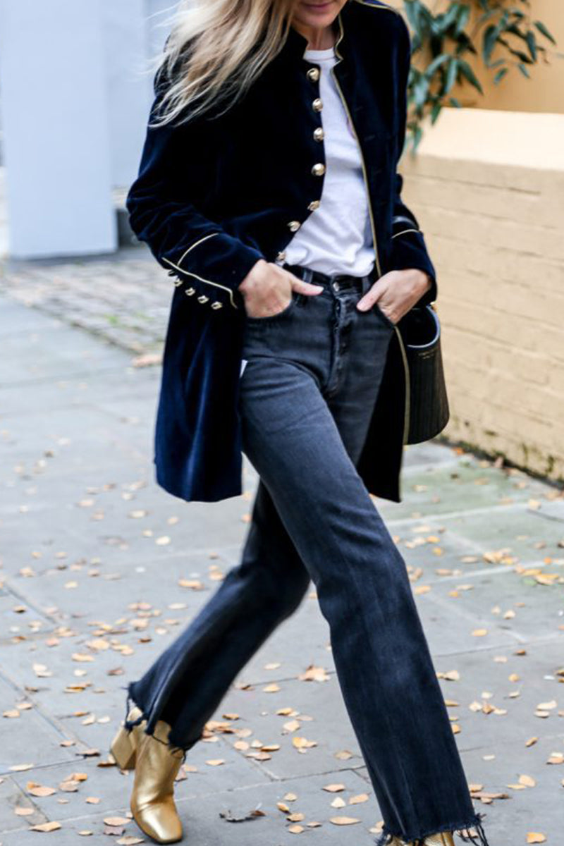 Kaynafashions - Casual Solid Buttons Mandarin Collar Outerwear(5 Colors)