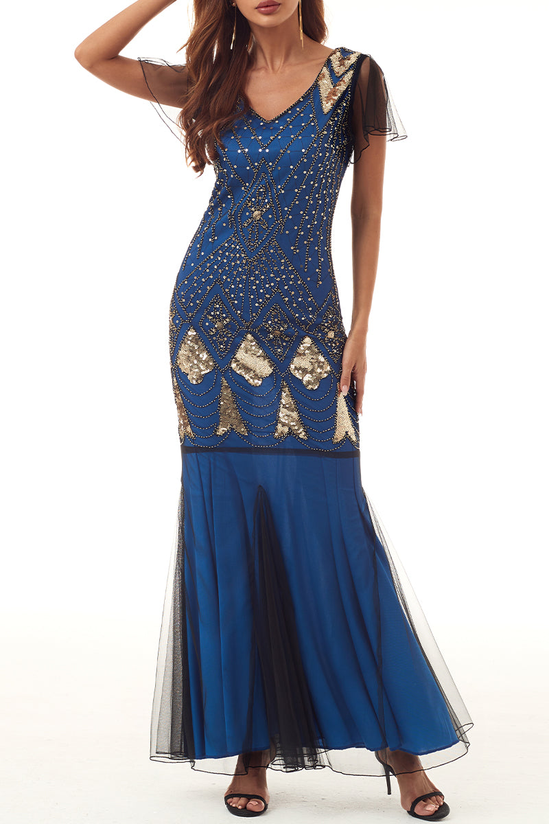 Kaynafashions - Elegant Formal Beading Zipper V Neck Evening Dress Dresses