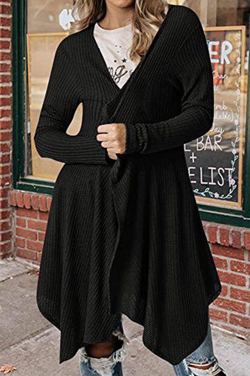 Kaynafashions - Casual Solid Asymmetrical O Neck Cardigans(8 Colors)