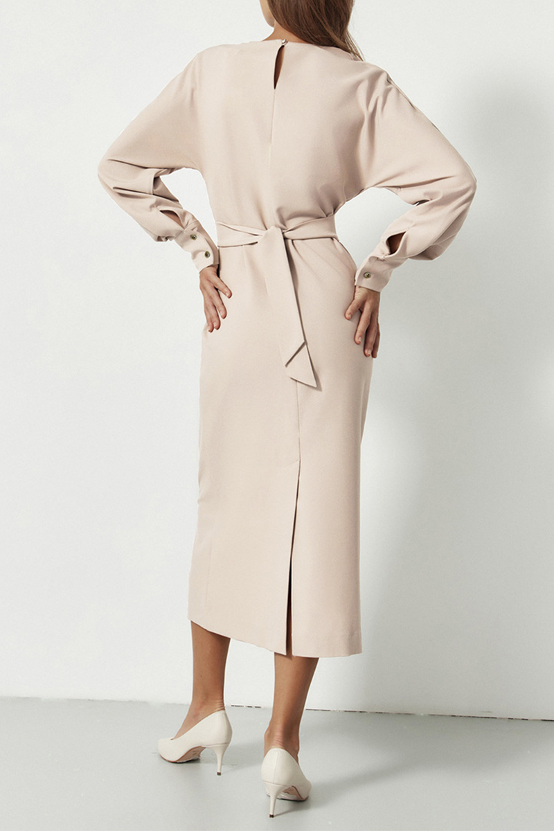 Kaynafashions - Street Solid Patchwork O Neck Waist Skirt Dresses