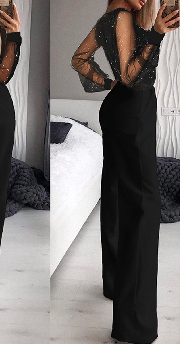 Kaynafashions - Sexy Elegant Patchwork Patchwork V Neck Straight Jumpsuits