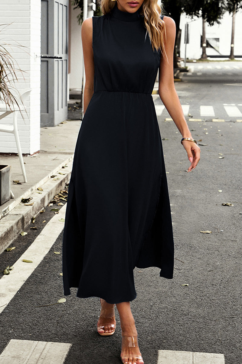 Kaynafashions - Elegant Solid Half A Turtleneck A Line Dresses