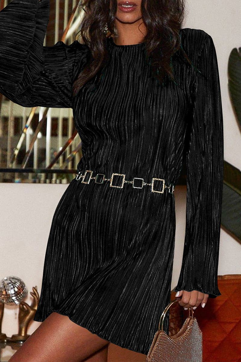 Kaynafashions - Sexy Solid Sequined O Neck Long Sleeve Dresses