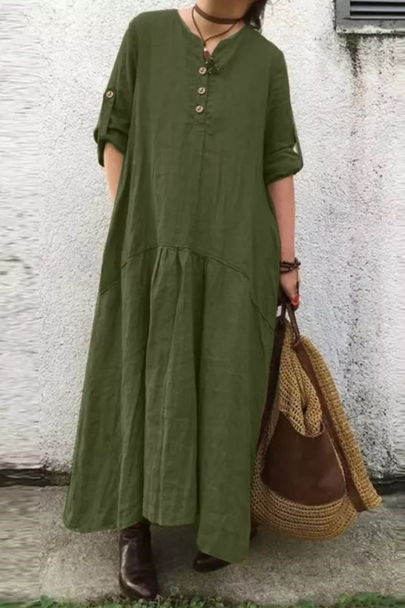 Kaynafashions - Casual Solid O Neck Shirt Dress Dresses