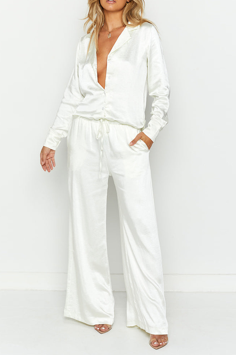 Kaynafashions - Street Solid Patchwork Turndown Collar Long Sleeve Two Pieces