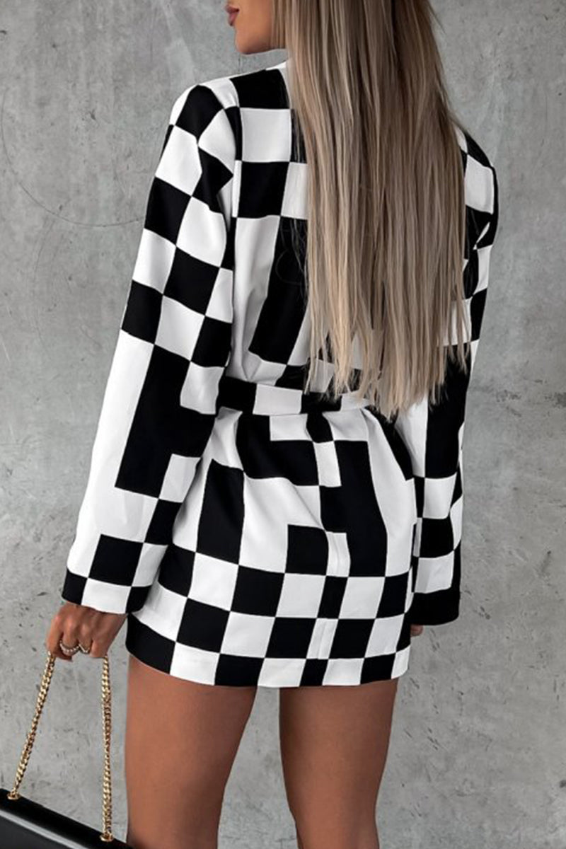Kaynafashions - British Style Elegant Plaid Bandage Printing Turn-back Collar Outerwear