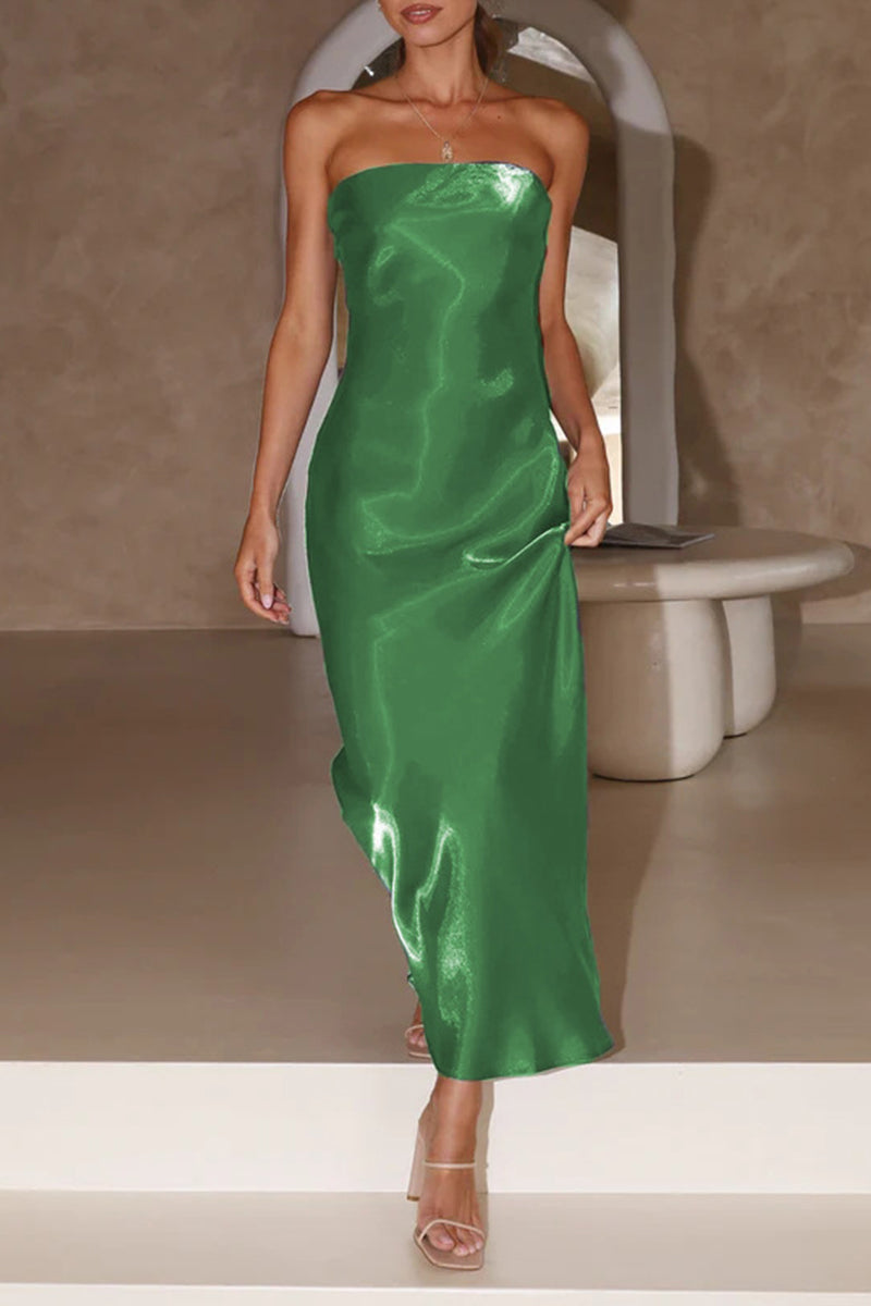 Kaynafashions - Celebrities Formal Solid Bright Silk Strapless Evening Dress Dresses