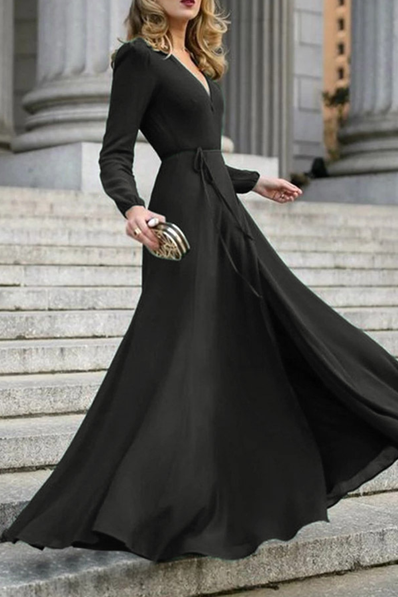 Kaynafashions - Casual Solid Patchwork V Neck Cake Skirt Dresses(3 colors)