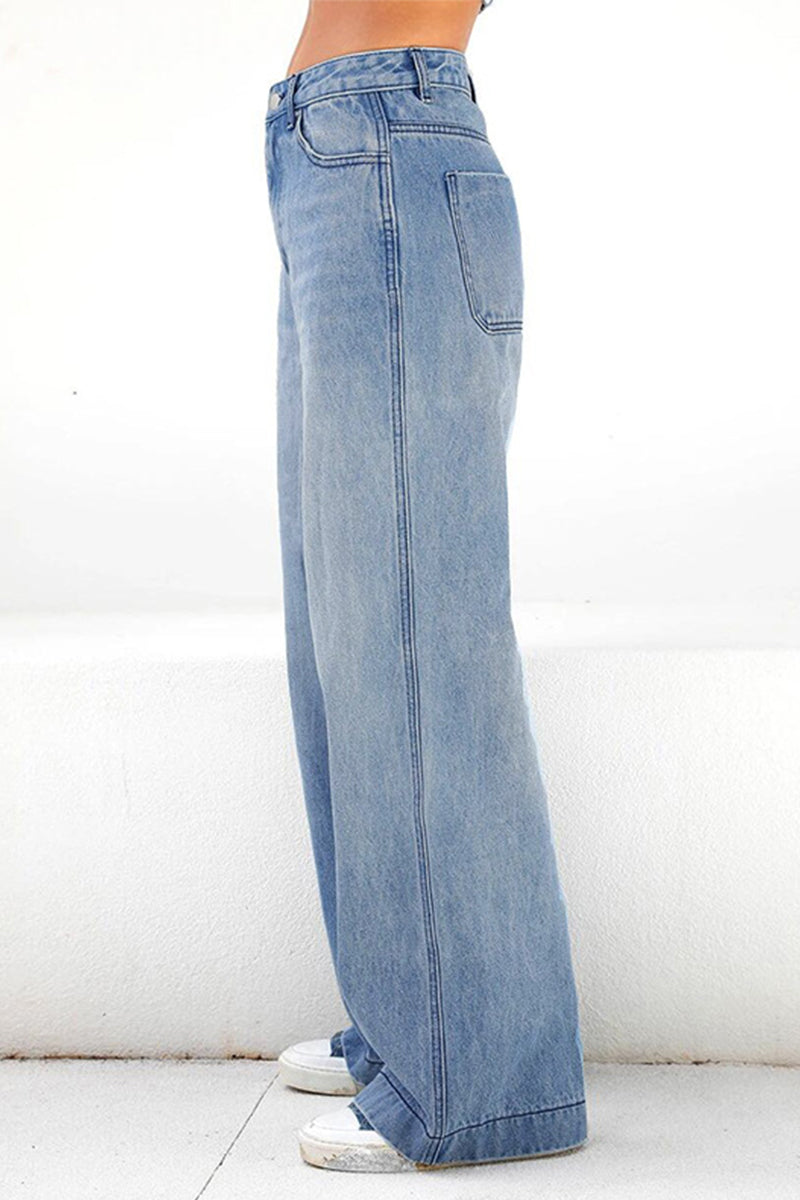 Kaynafashions - Street Solid Patchwork Straight Denim Jeans