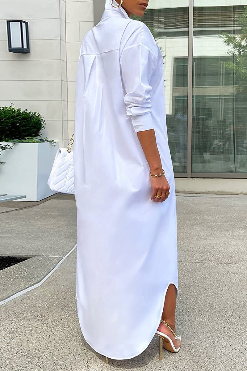 Kaynafashions - Casual Buttons Long Sleeve Shirt Dress Dresses(5 Colors)