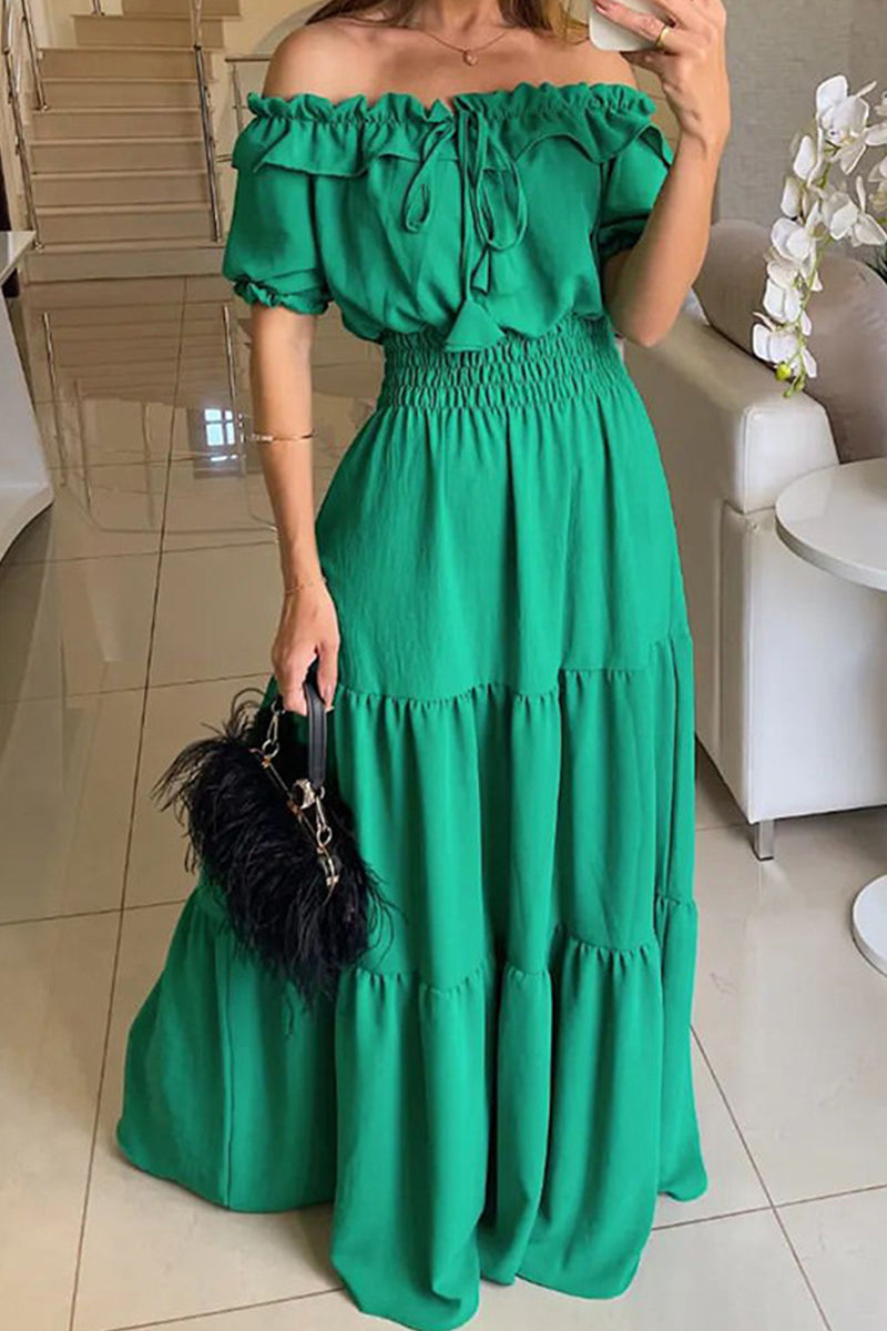 Kaynafashions - Sexy Elegant Solid Frenulum Off the Shoulder A Line Dresses