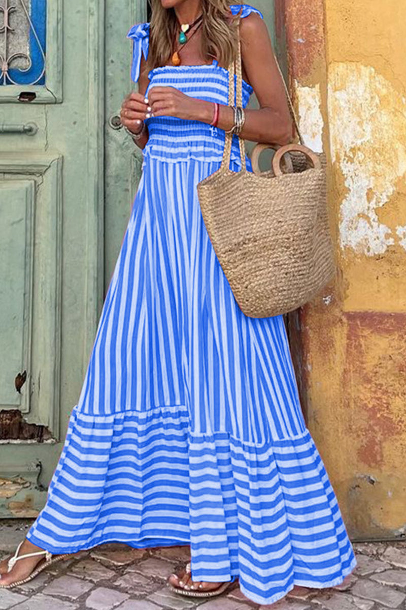 Kaynafashions - Casual Striped Patchwork Square Collar Sling Dress Dresses