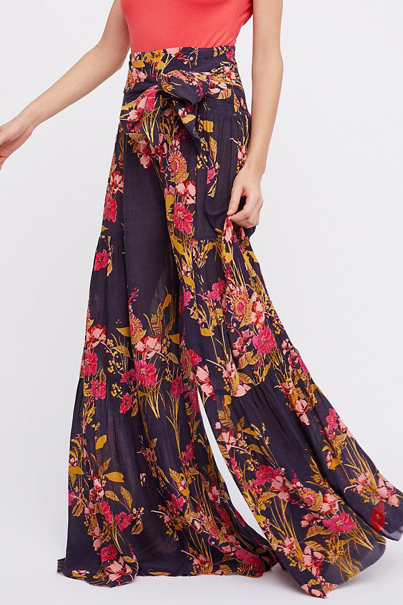 Kaynafashions - Casual Street Print Fold Loose High Waist Wide Leg Bottoms(21 Colors)