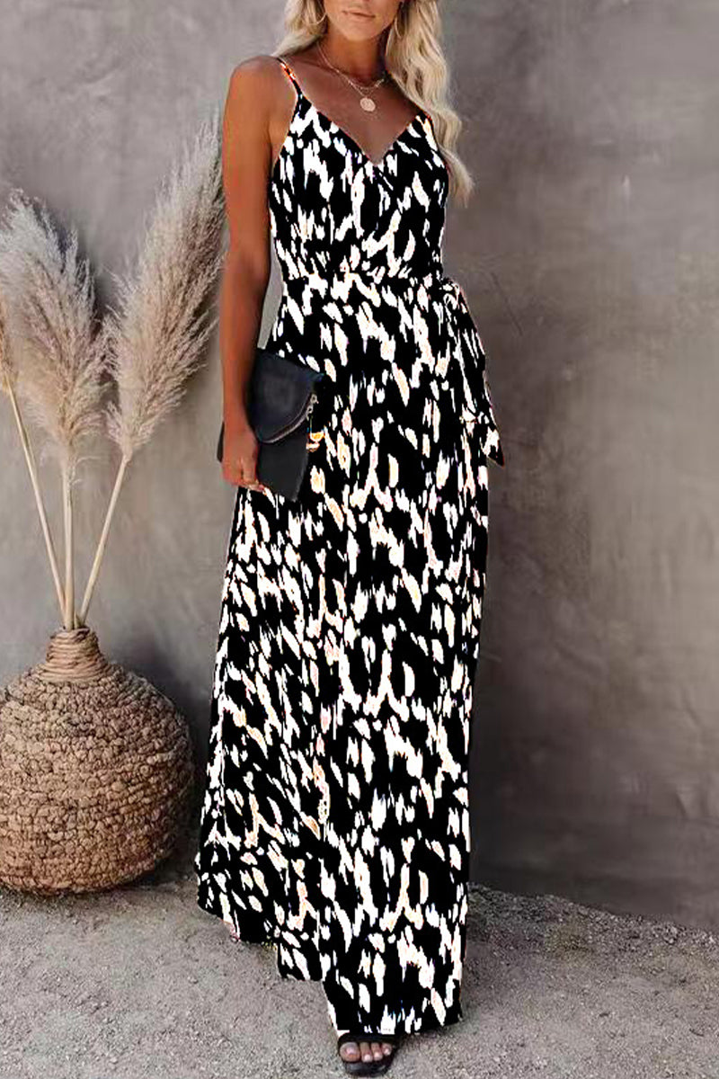 Kaynafashions - College Vacation Zebra Print Patchwork V Neck Sling Dress Dresses