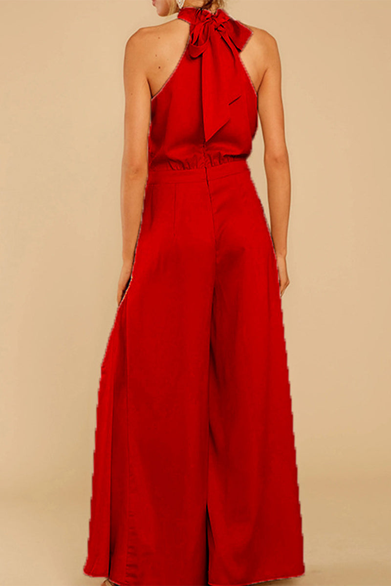 Kaynafashions - Fashion Casual Solid Patchwork Halter Loose Jumpsuits(5 Colors)