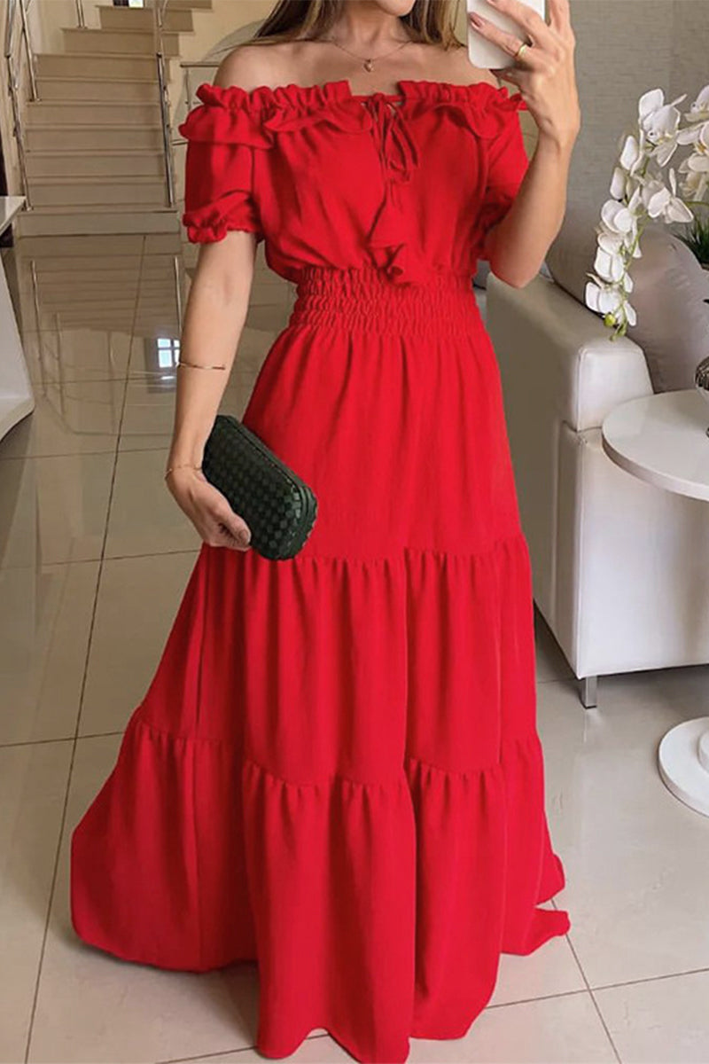 Kaynafashions - Sexy Elegant Solid Frenulum Off the Shoulder A Line Dresses