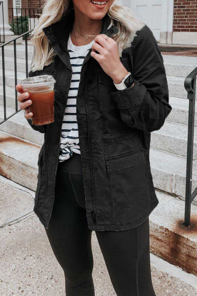 Kaynafashions - Casual Solid Patchwork Turndown Collar Outerwear