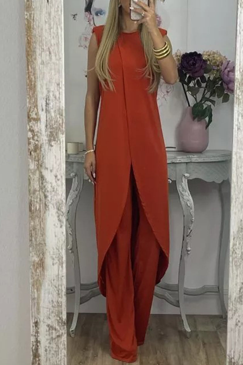 Kaynafashions - Casual Solid Asymmetrical O Neck Sleeveless Two Pieces