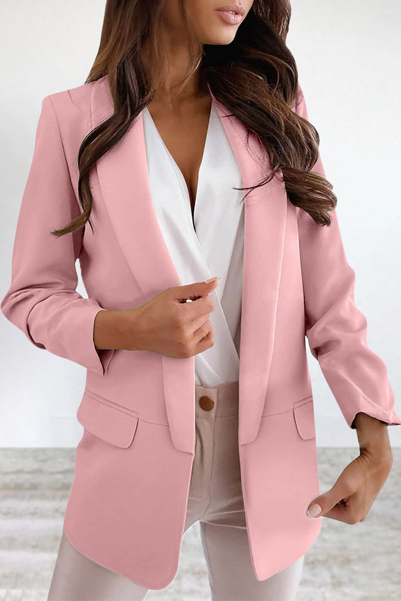 Kaynafashions - Elegant Solid Turn-back Collar Outerwear