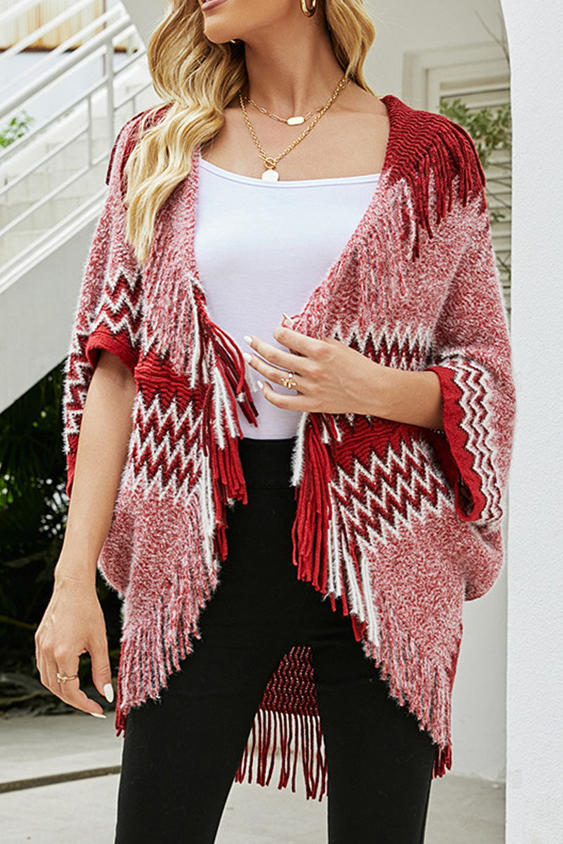 Kaynafashions - Fashion Patchwork Tassel V Neck Sweaters