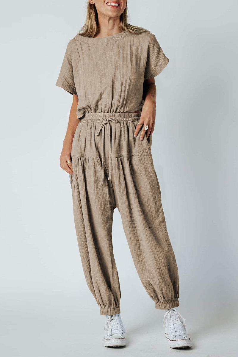 Kaynafashions - Casual Solid Patchwork O Neck Harlan Jumpsuits(4 Colors)