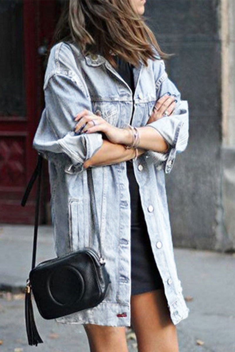 Kaynafashions - Casual Street Solid Buckle Square Collar Outerwear