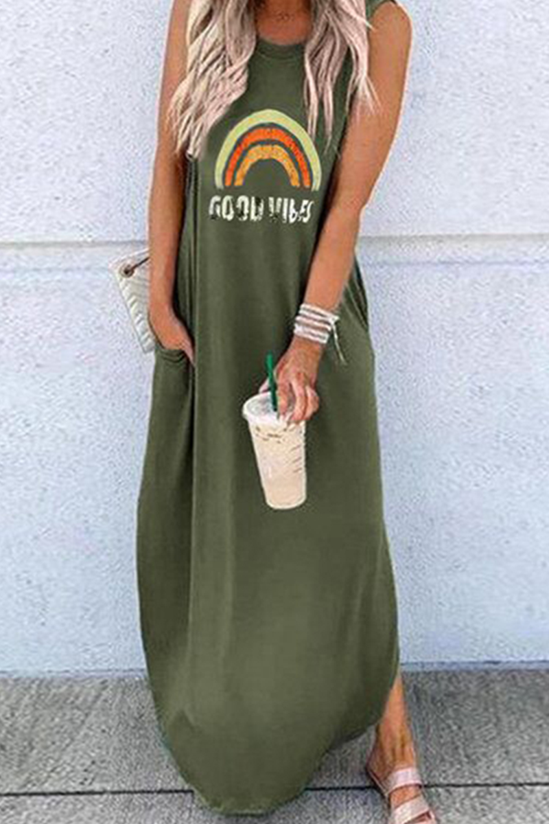 Kaynafashions - Casual Print Split Joint O Neck Straight Dresses(9 colors)