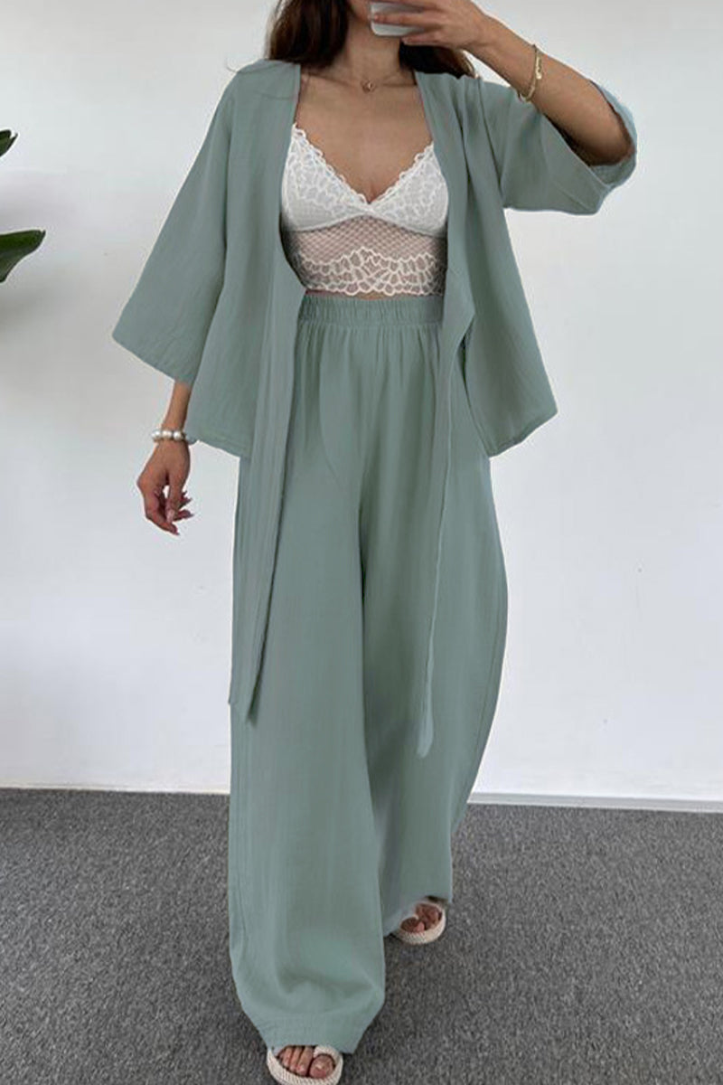 Kaynafashions - Casual Simplicity Solid Pocket V Neck Three Quarter Two Pieces(3 Colors)