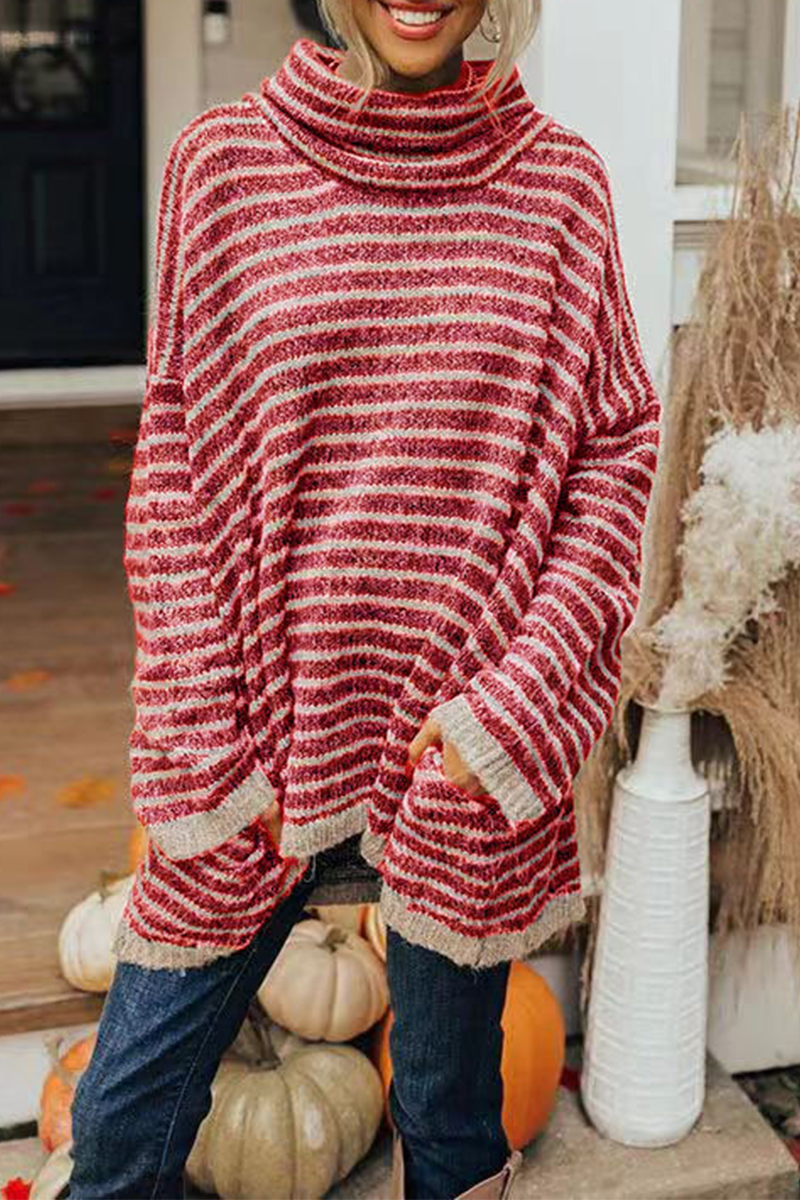 Kaynafashions - Casual Striped Patchwork Turtleneck Sweaters(4 Colors)