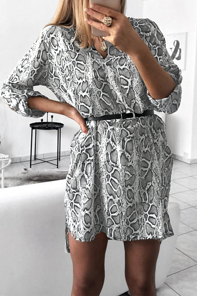 Kaynafashions - Elegant Animal Print Without Belt V Neck Irregular Dress Dresses(6 Colors)