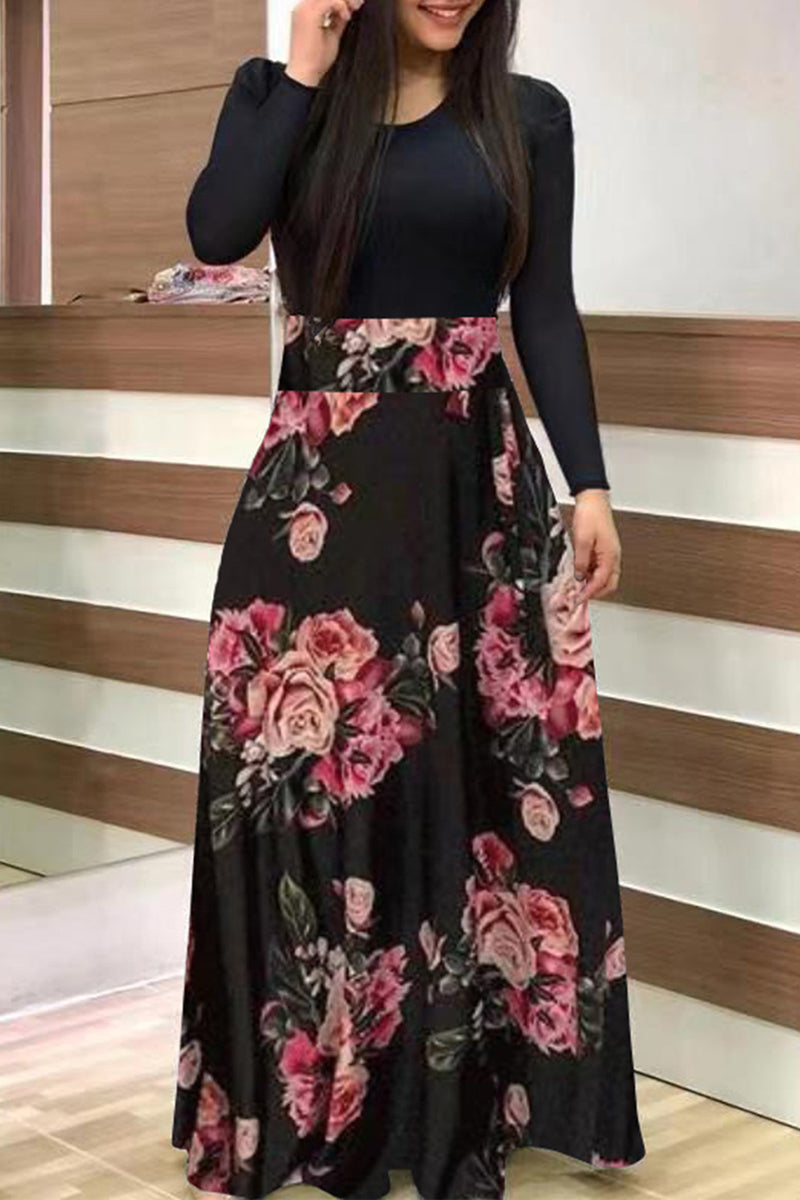 Kaynafashions - Casual Bohemian Print Solid Patchwork O Neck Short Sleeve Dress Dresses(12 Colors)