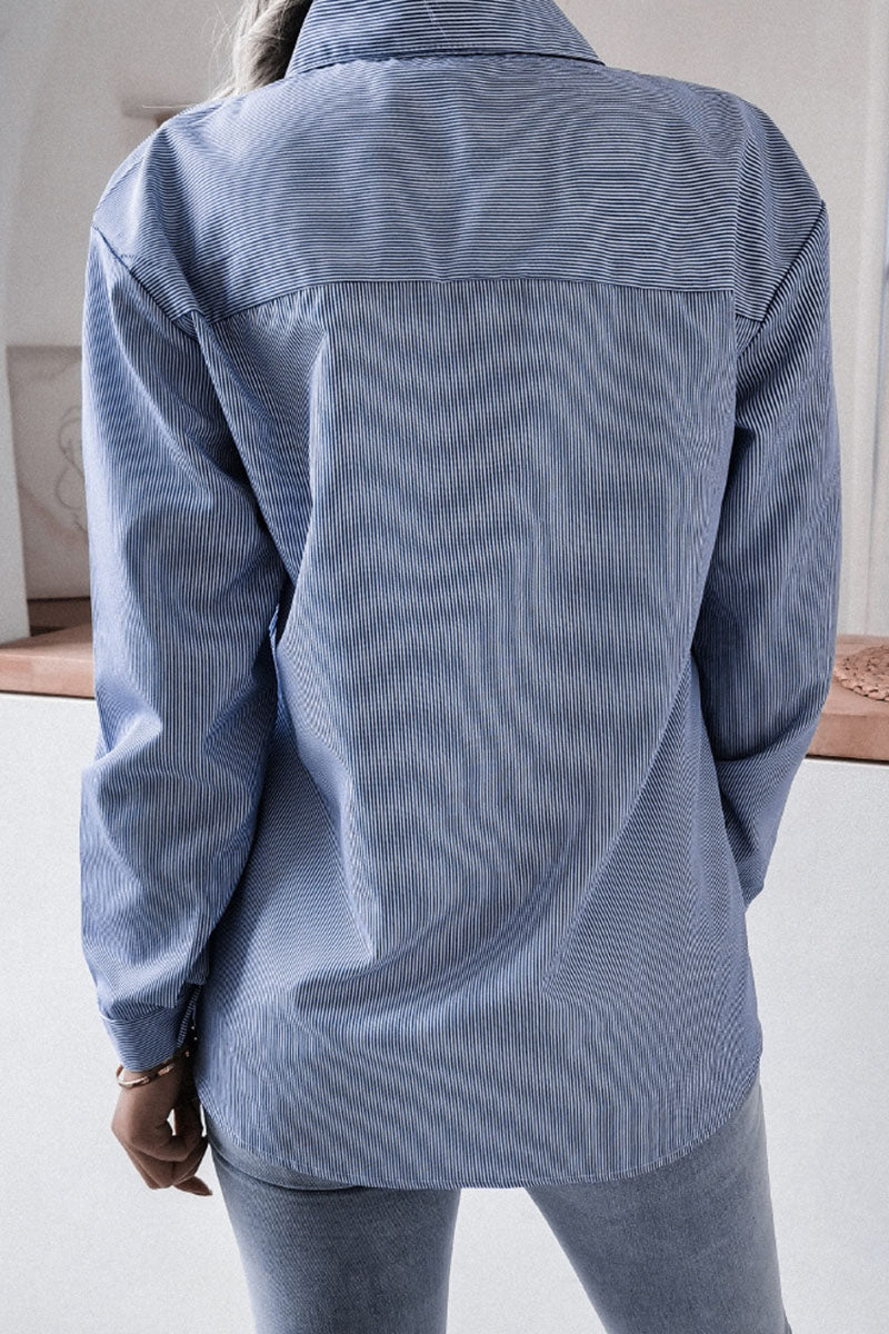 Kaynafashions - Fashion Casual Striped Solid Turndown Collar Tops