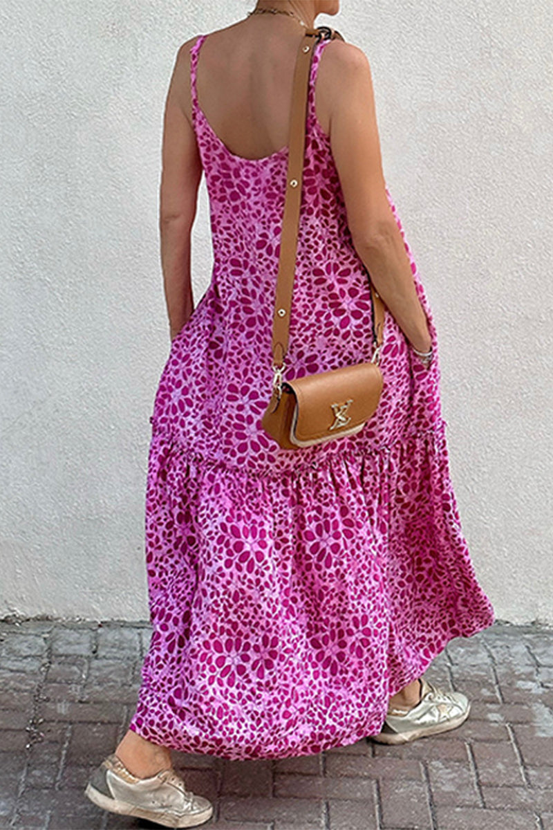 Kaynafashions - Elegant Floral Pocket Backless V Neck A Line Dresses