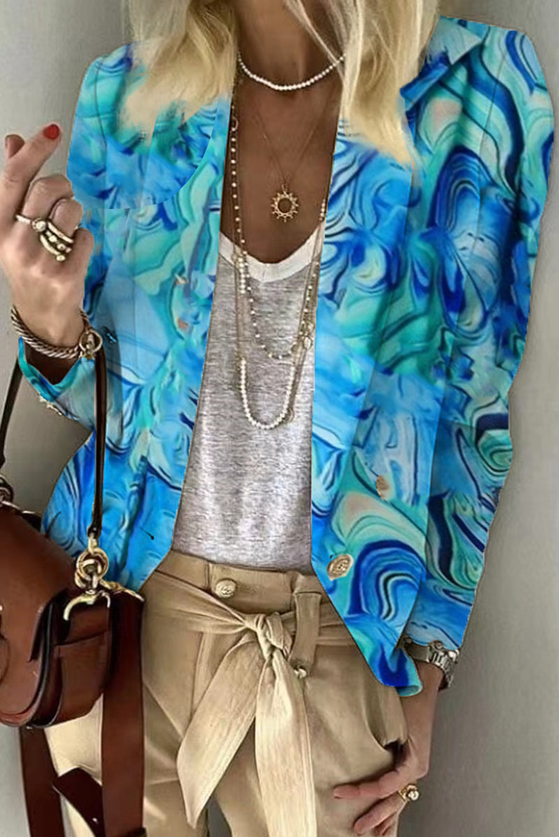 Kaynafashions - Casual Print Patchwork Turn-back Collar Outerwear