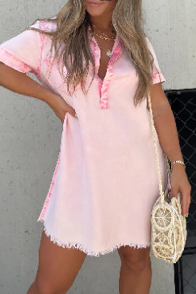 Kaynafashions - Casual Solid Pocket Turndown Collar A Line Dresses