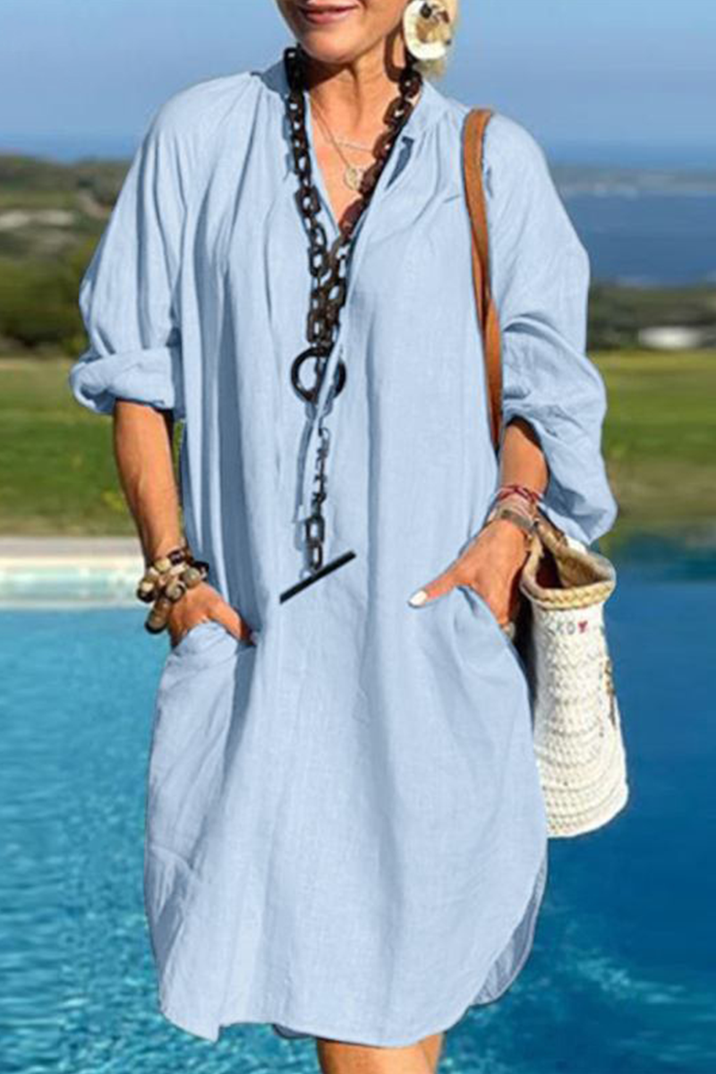 Kaynafashions - Casual Solid Patchwork V Neck Straight Dresses(3 Colors)