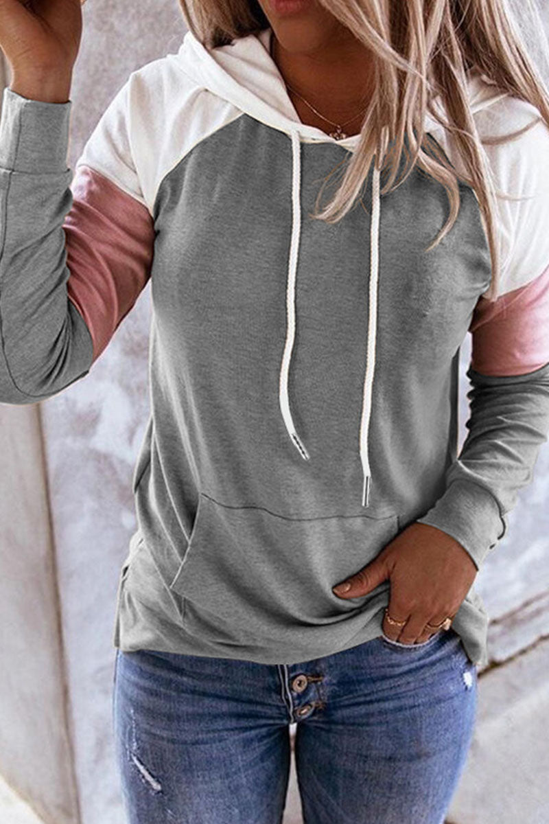 Kaynafashions - Fashion Casual Solid Patchwork Hooded Collar Tops(12 colors)