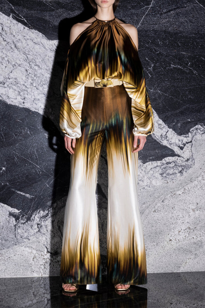 Kaynafashions - Casual Elegant Print Patchwork Off the Shoulder Long Sleeve Two Pieces(13 Colors)