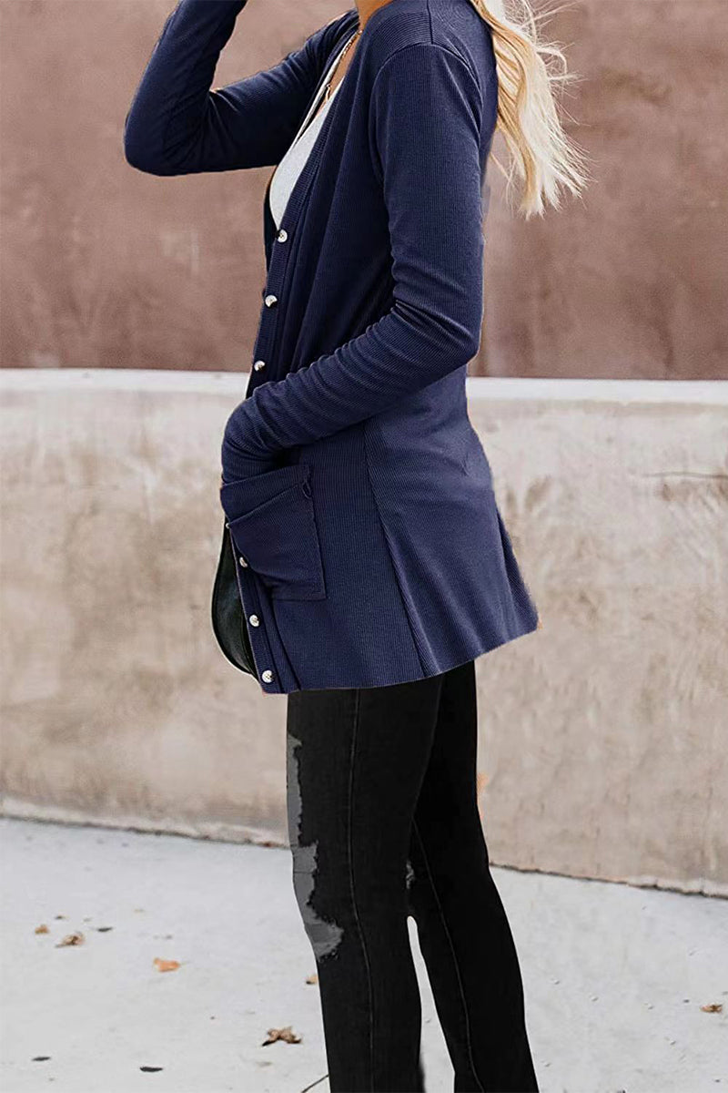 Kaynafashions - Fashion Casual Patchwork Buttons V Neck T-Shirts(6 Colors)