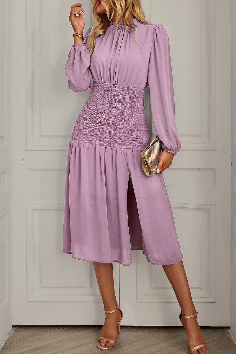 Kaynafashions - Elegant Solid Flounce Half A Turtleneck Waist Skirt Dresses