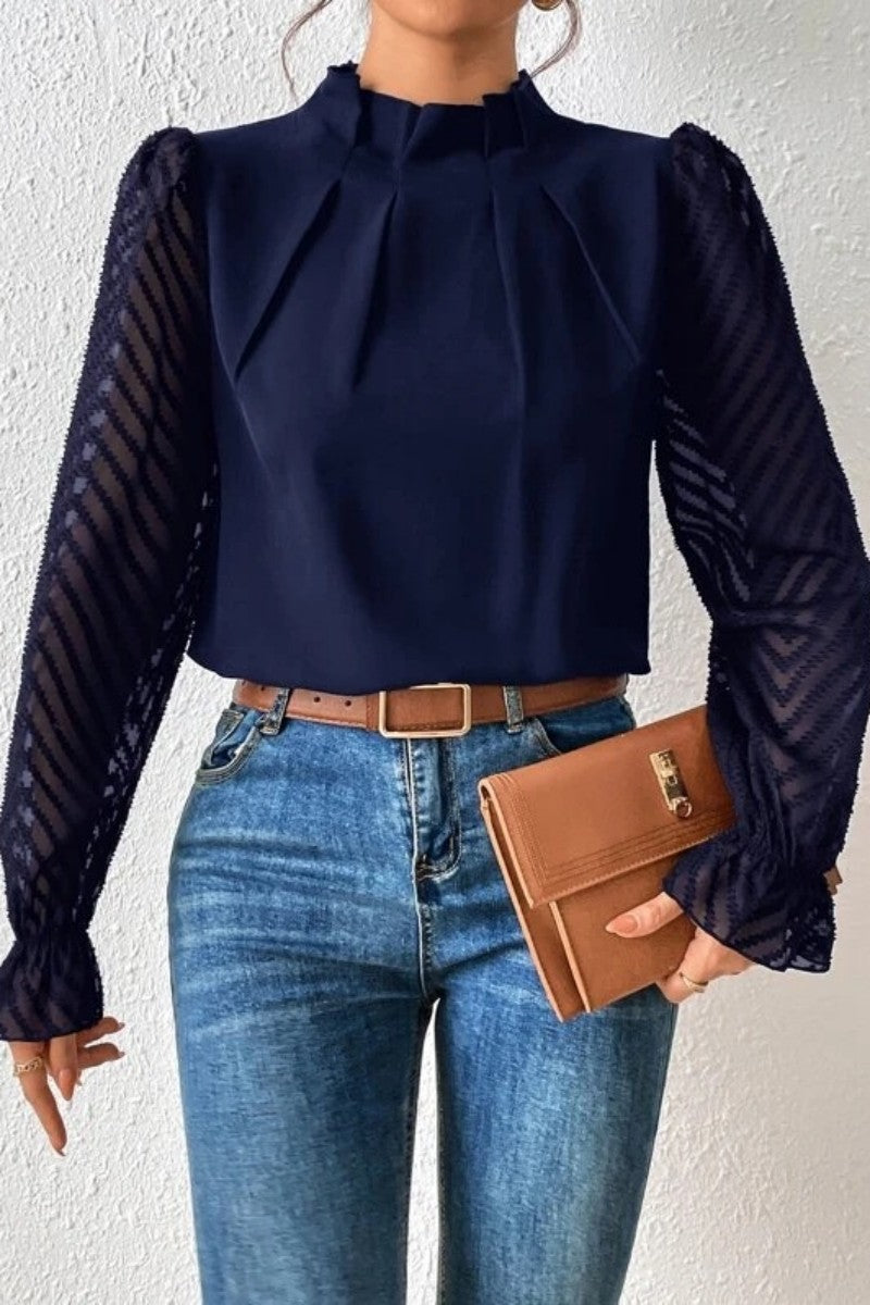 Kaynafashions - Casual Solid Patchwork Flounce Half A Turtleneck Tops