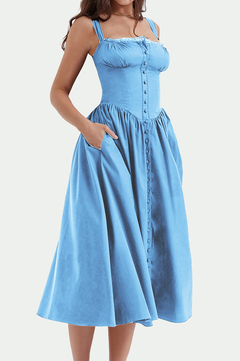 Kaynafashions - Elegant Solid Patchwork U Neck Sling Dress Dresses