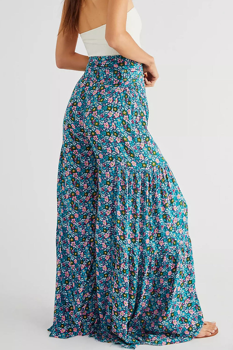 Kaynafashions - Casual Street Print Fold Loose High Waist Wide Leg Bottoms(21 Colors)