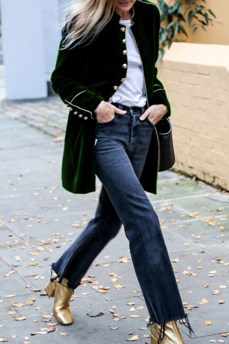 Kaynafashions - Casual Solid Buttons Mandarin Collar Outerwear(5 Colors)